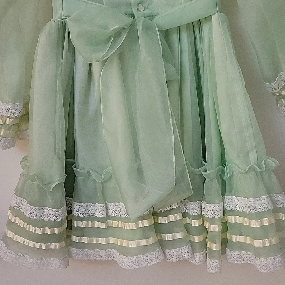Vtg 1960s MARTHA'S MINIATURES Chiffon Lace Bow Tie Pageant Lolita Easter Dress